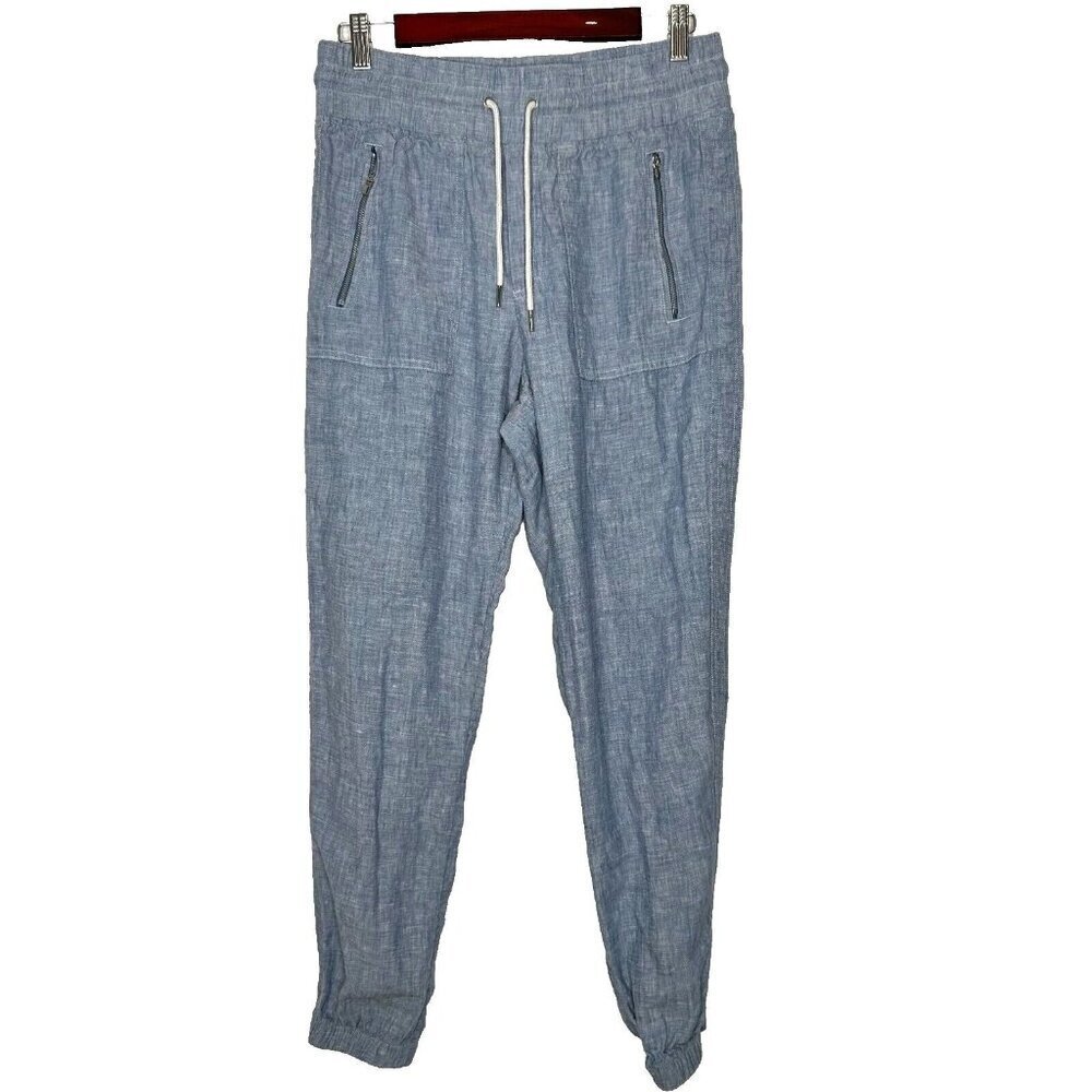 Athleta Cabo Linen Jogger Pants Size 8 Blue Drawstring Pockets 530642‎